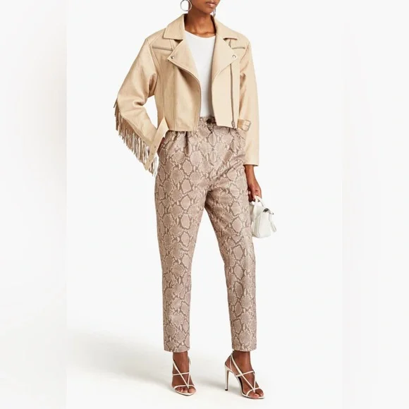 NWT IRO Marom Fringed Crinkled Leather Biker Jacket 38 M Beige - Picture 1 of 11